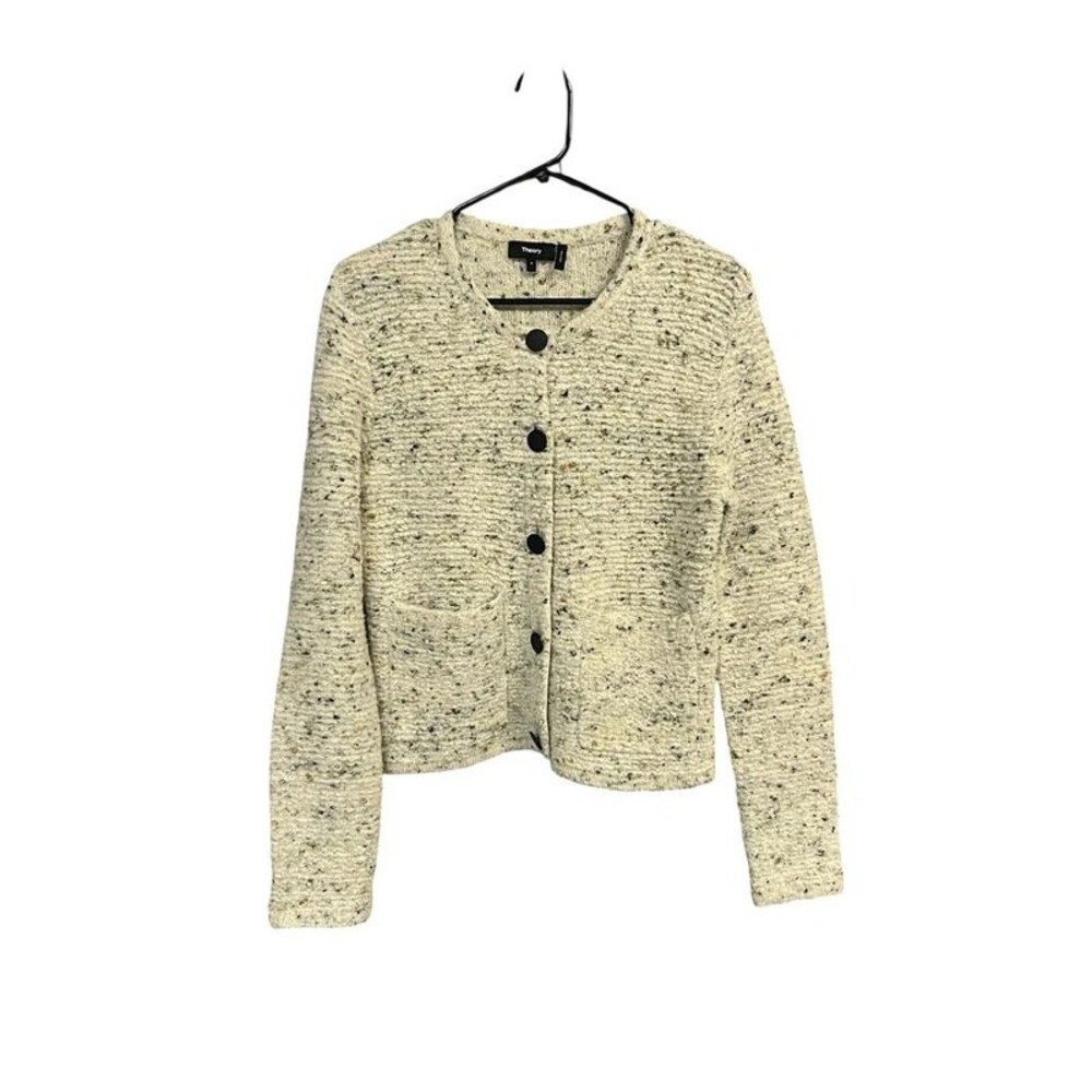 Theory Merino Wool Bouclé Tweed Cardigan Jacket XS P Cream Multi
